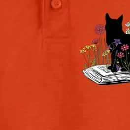 Black Cat With Flowers Book Retro Meaningful Gift Dry Zone Grid Performance Polo