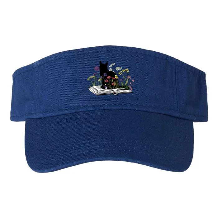 Black Cat With Flowers Book Retro Meaningful Gift Valucap Bio-Washed Visor