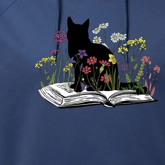 Black Cat With Flowers Book Retro Meaningful Gift Performance Fleece Hoodie