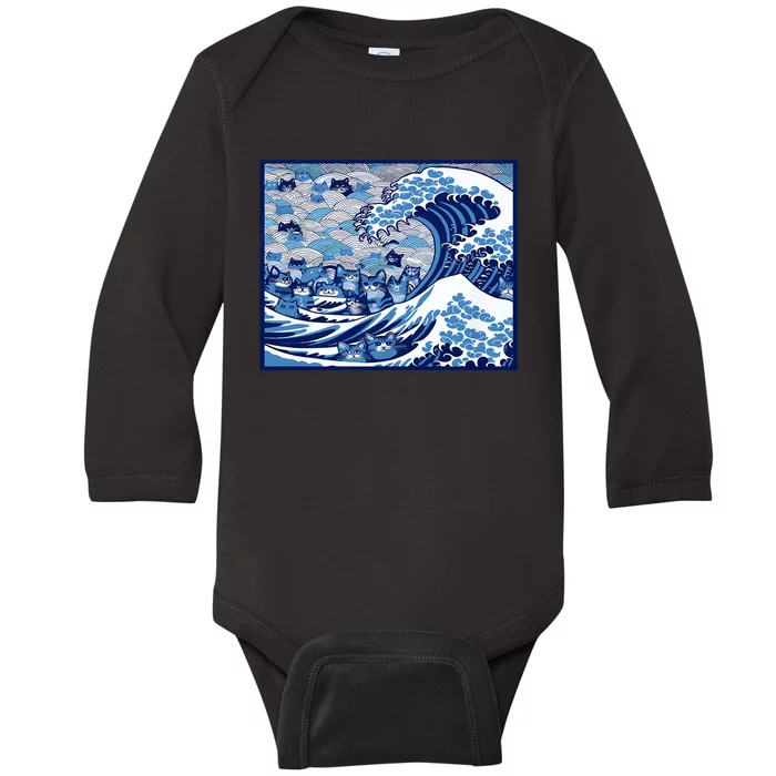 Blue Cats Wave For Kamala Funny Cat Ladies Wave Of Blue Design Baby Long Sleeve Bodysuit