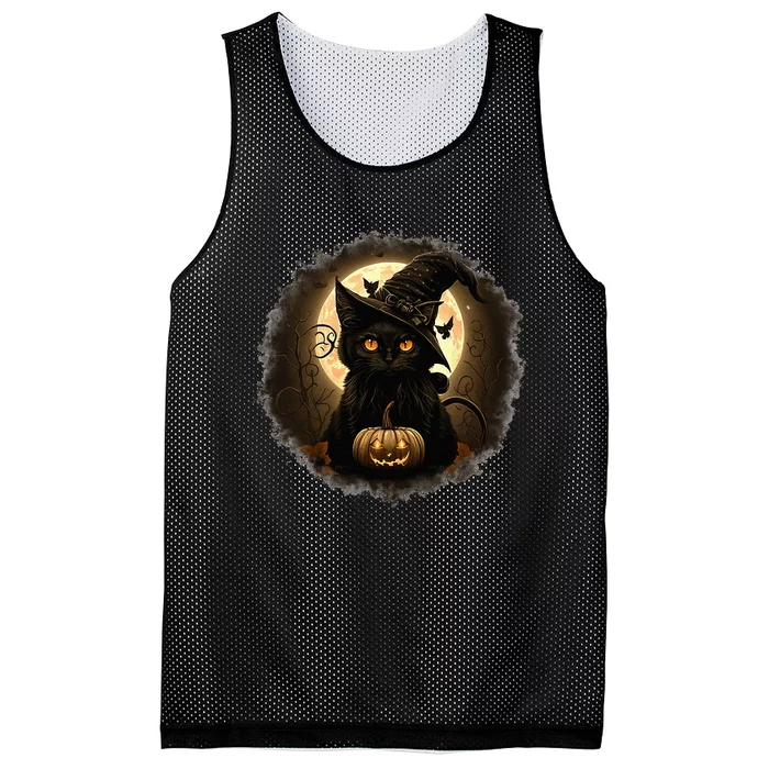 Black Cat Witchy Pumpkin Moon Spooky Halloween Kids Mesh Reversible Basketball Jersey Tank