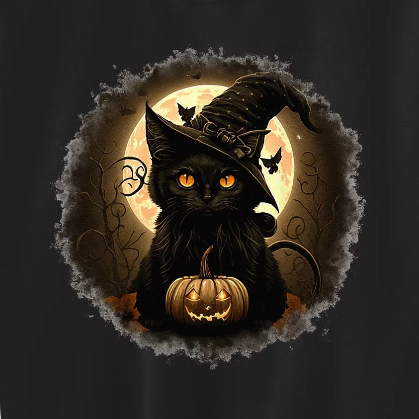 Black Cat Witchy Pumpkin Moon Spooky Halloween Kids Kids Sweatshirt