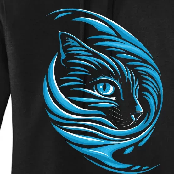 Blue Cat Wave For Kamala 47 Funny Cat Ladies Harris 2024 Women's Pullover Hoodie