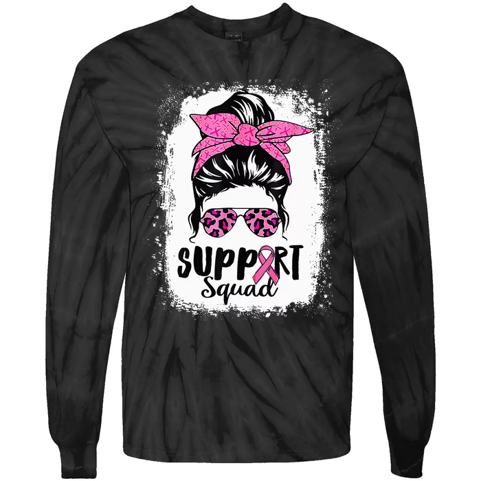 Breast Cancer Warrior Support Squad Messy Bun Pink Ribbon Tie-Dye Long Sleeve Shirt