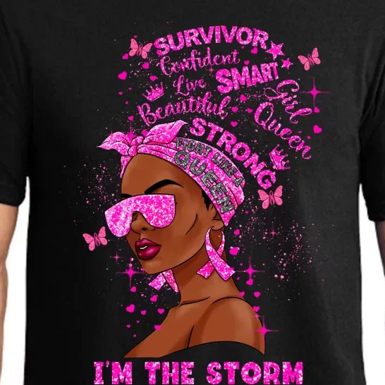 Breast Cancer Warrior Queen Black Melanin Pink Ribbon Gift Pajama Set