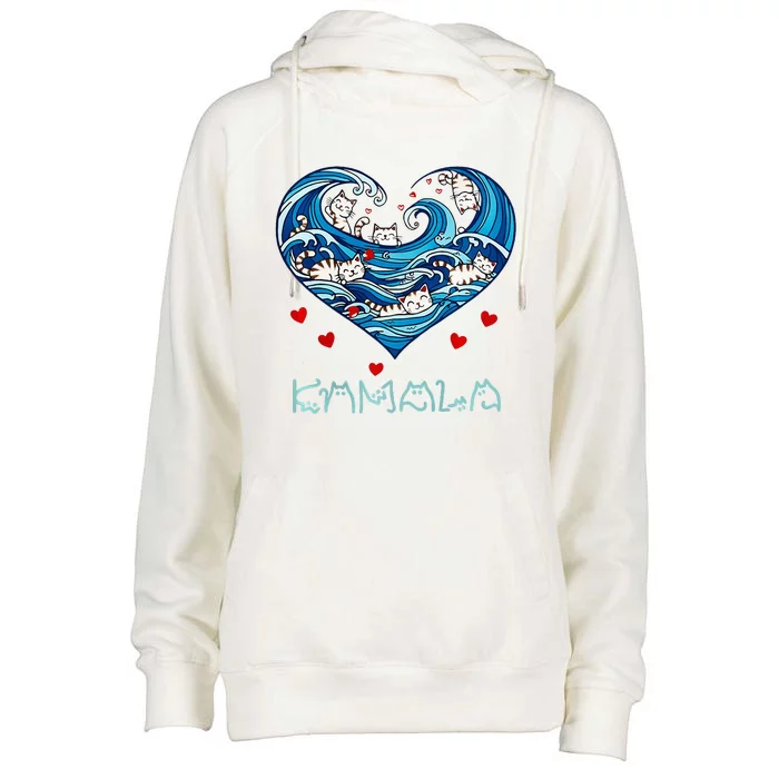 Blue Cats Wave Heart For Kamala Harris Cat Owners Womens Funnel Neck Pullover Hood