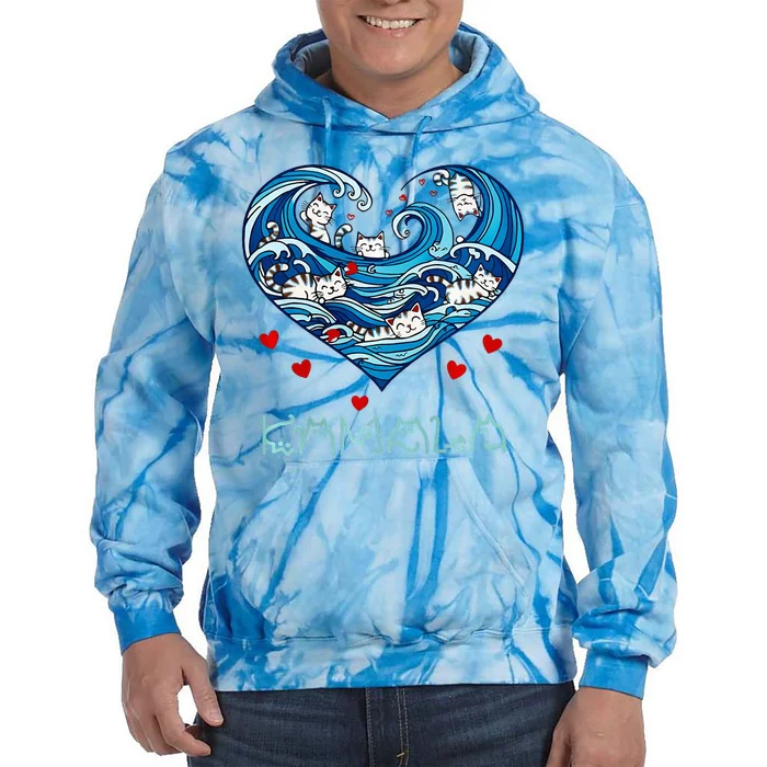 Blue Cats Wave Heart For Kamala Harris Cat Owners Tie Dye Hoodie