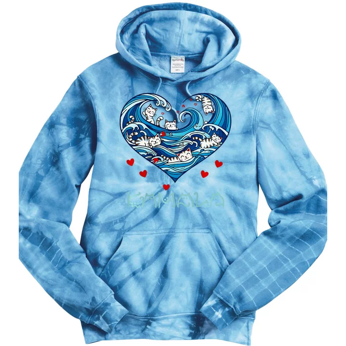 Blue Cats Wave Heart For Kamala Harris Cat Owners Tie Dye Hoodie