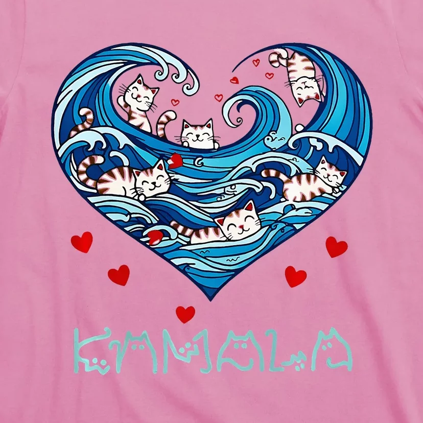 Blue Cats Wave Heart For Kamala Harris Cat Owners T-Shirt