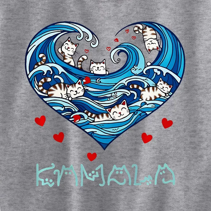 Blue Cats Wave Heart For Kamala Harris Cat Owners Kids Sweatshirt