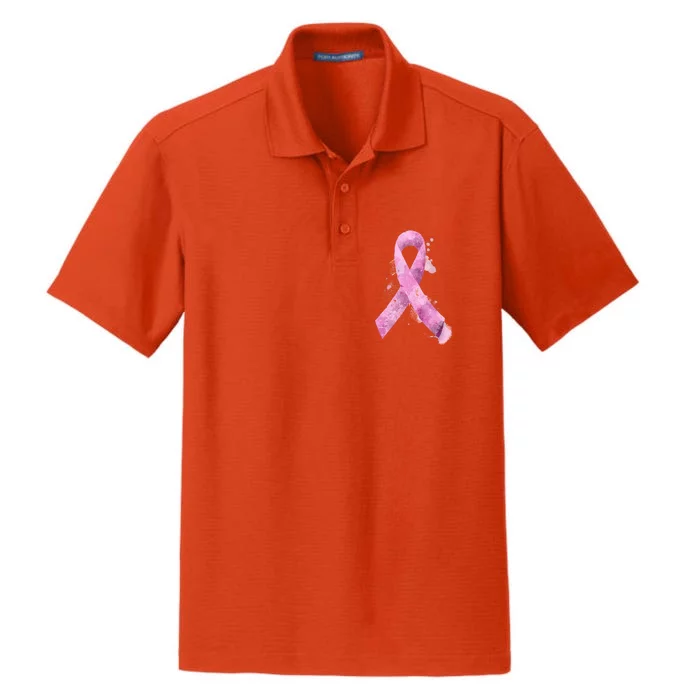 Breast Cancer Watercolor Ribbon Dry Zone Grid Performance Polo