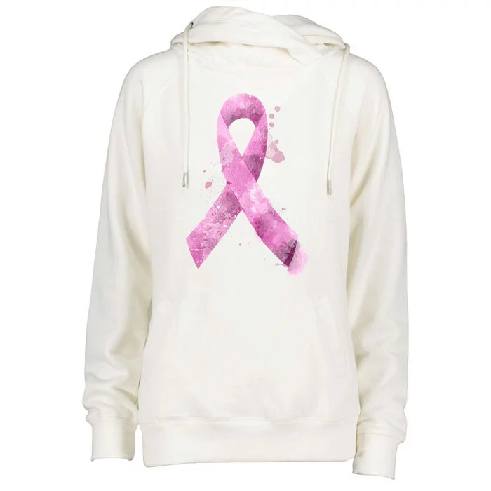 Breast Cancer Watercolor Ribbon Womens Funnel Neck Pullover Hood