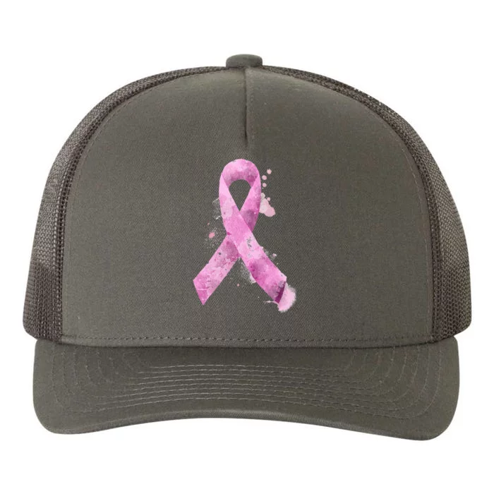 Breast Cancer Watercolor Ribbon Yupoong Adult 5-Panel Trucker Hat