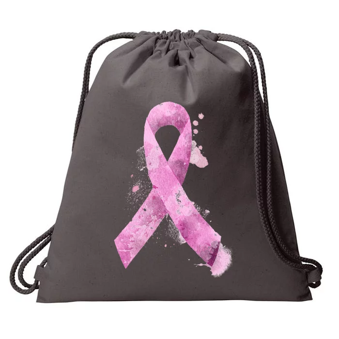 Breast Cancer Watercolor Ribbon Drawstring Bag