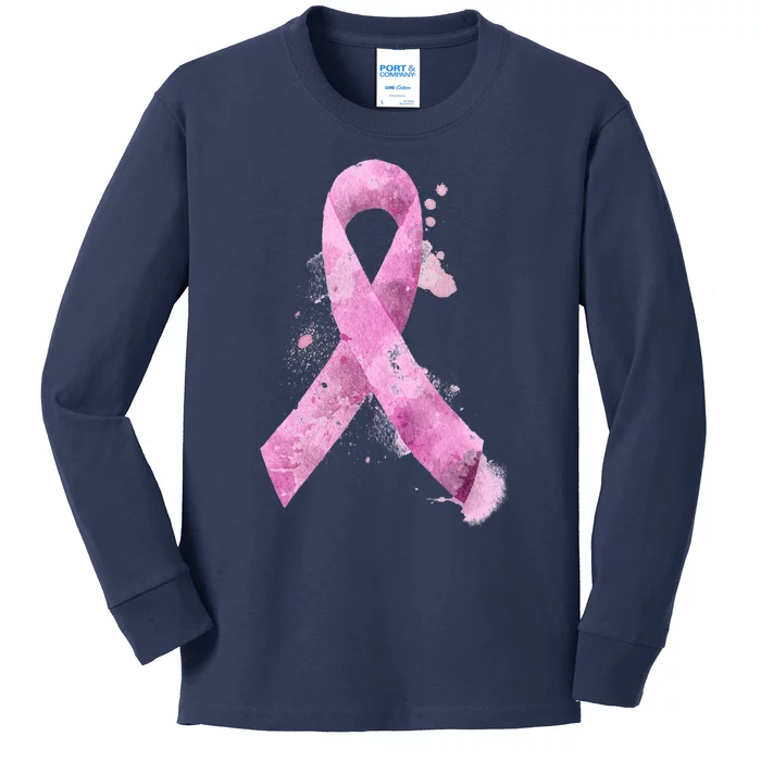 Breast Cancer Watercolor Ribbon Kids Long Sleeve Shirt