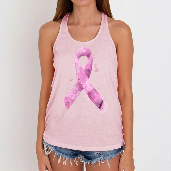 Breast Cancer Watercolor Ribbon Women's Knotted Racerback Tank