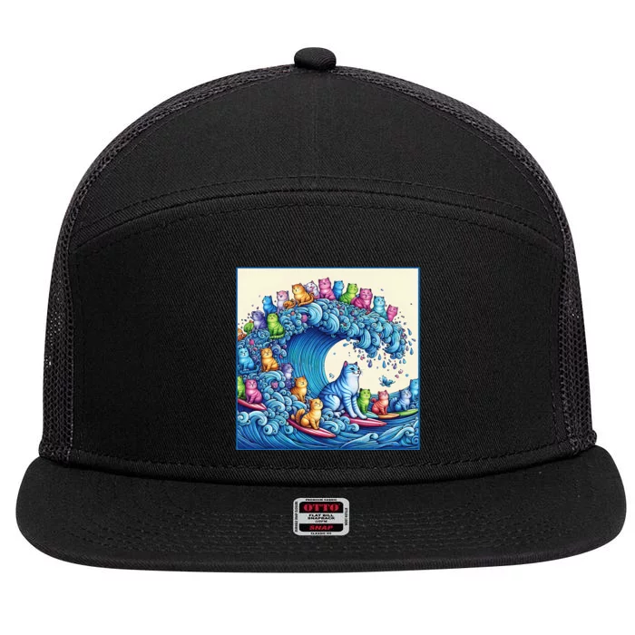 Blue Cats Wave For Kamala 7 Panel Mesh Trucker Snapback Hat