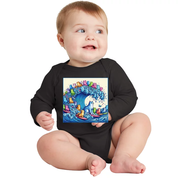 Blue Cats Wave For Kamala Baby Long Sleeve Bodysuit