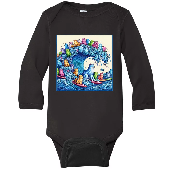 Blue Cats Wave For Kamala Baby Long Sleeve Bodysuit