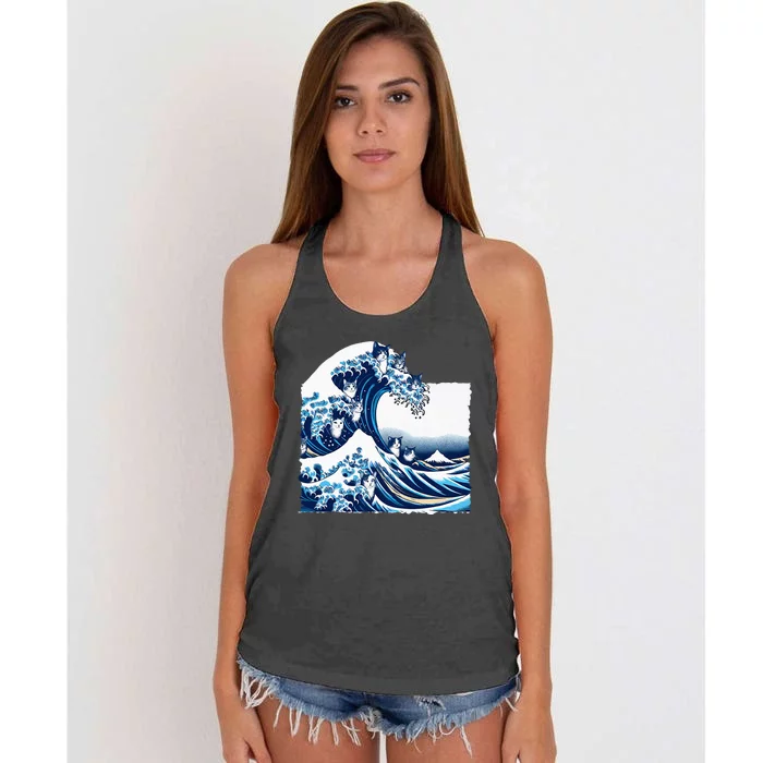 Blue Cats Wave For Kamala Funny Cat Owners Kamala Harris Women's Knotted Racerback Tank