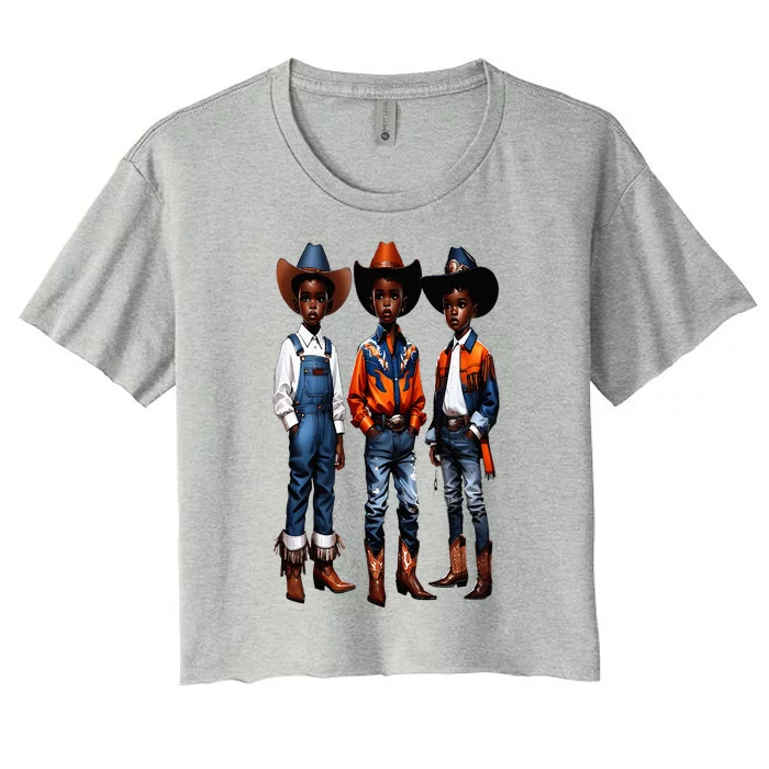 Black Cowboy Western Rodeo Melanin Black History Texas Women's Crop Top Tee