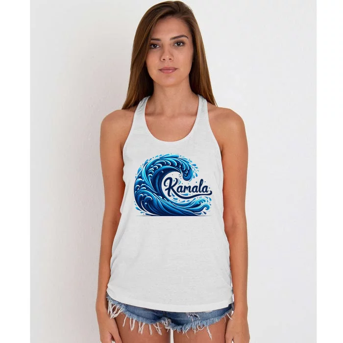 Blue Cats Wave For Kamala Women's Knotted Racerback Tank