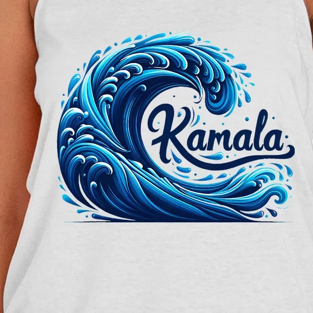 Blue Cats Wave For Kamala Women's Knotted Racerback Tank