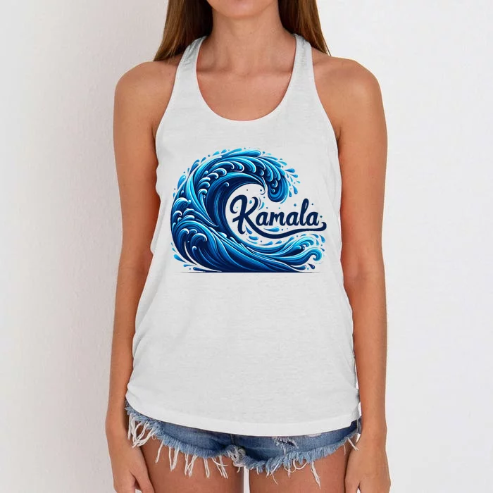 Blue Cats Wave For Kamala Women's Knotted Racerback Tank