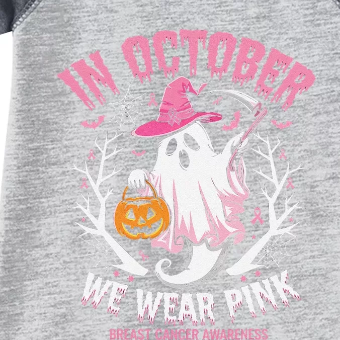 Breast Cancer Women Halloween Ghost In October We Wear Pin.K Infant Baby Jersey Bodysuit