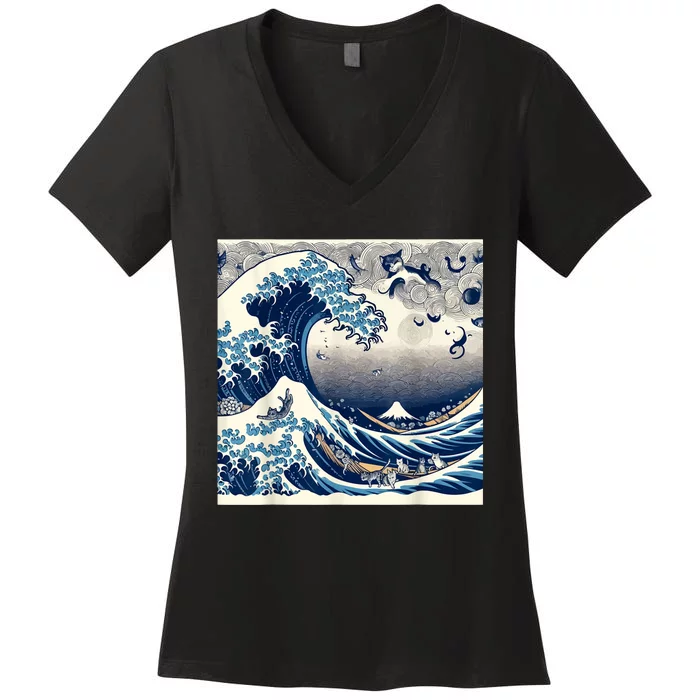 Blue Cats Wave For Kamala Funny Women's V-Neck T-Shirt