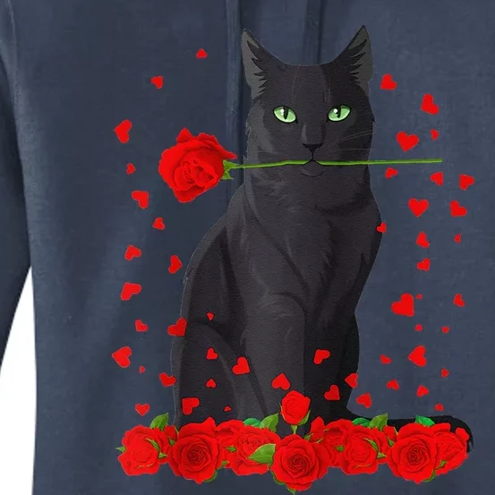 Black Cat With Red Roses Valentine's Day Women Raglan Baseball Cute Women's Pullover Hoodie