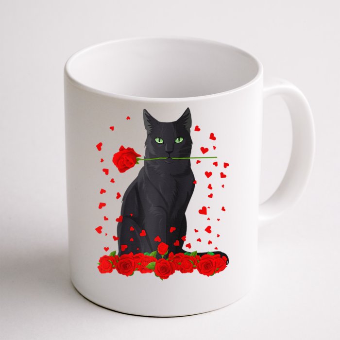 Black Cat With Red Roses Valentine's Day Women Raglan Baseball Cute Front & Back Coffee Mug