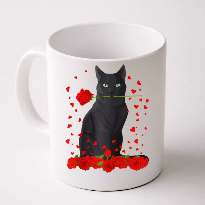 Black Cat With Red Roses Valentine's Day Women Raglan Baseball Cute Front & Back Coffee Mug