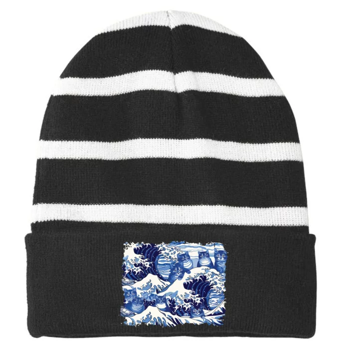 Blue Cats Wave For Kamala Funny Cat Owners Kamala Harris Striped Beanie with Solid Band