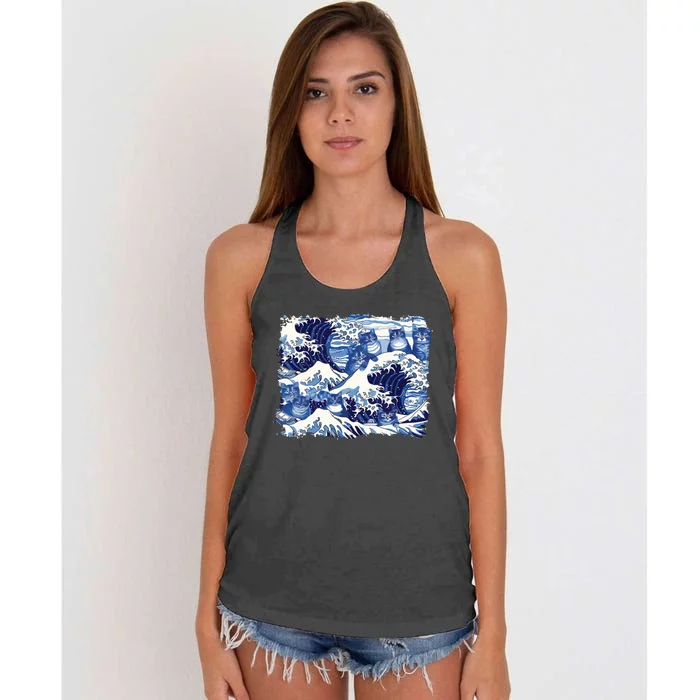 Blue Cats Wave For Kamala Funny Cat Owners Kamala Harris Women's Knotted Racerback Tank