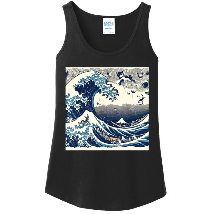 Blue Cats Wave For Kamala Funny Ladies Essential Tank