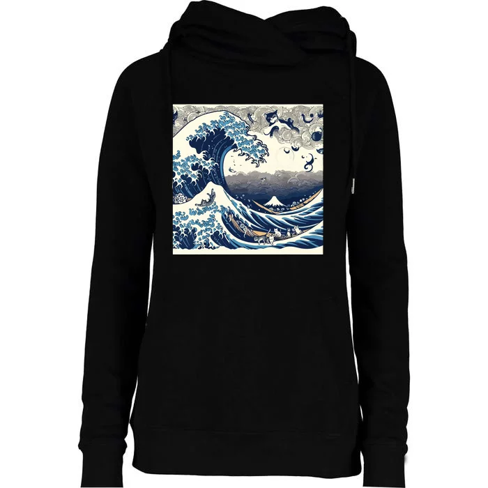 Blue Cats Wave For Kamala Funny Womens Funnel Neck Pullover Hood