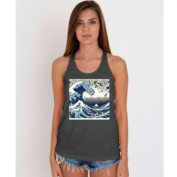 Blue Cats Wave For Kamala Funny Women's Knotted Racerback Tank