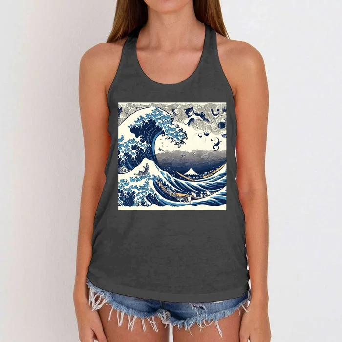 Blue Cats Wave For Kamala Funny Women's Knotted Racerback Tank