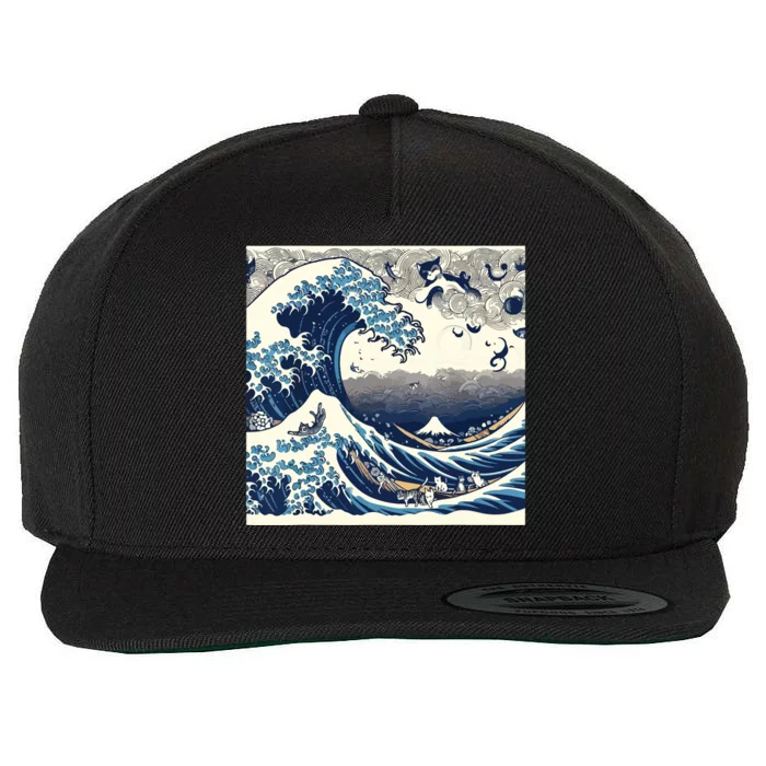 Blue Cats Wave For Kamala Funny Wool Snapback Cap