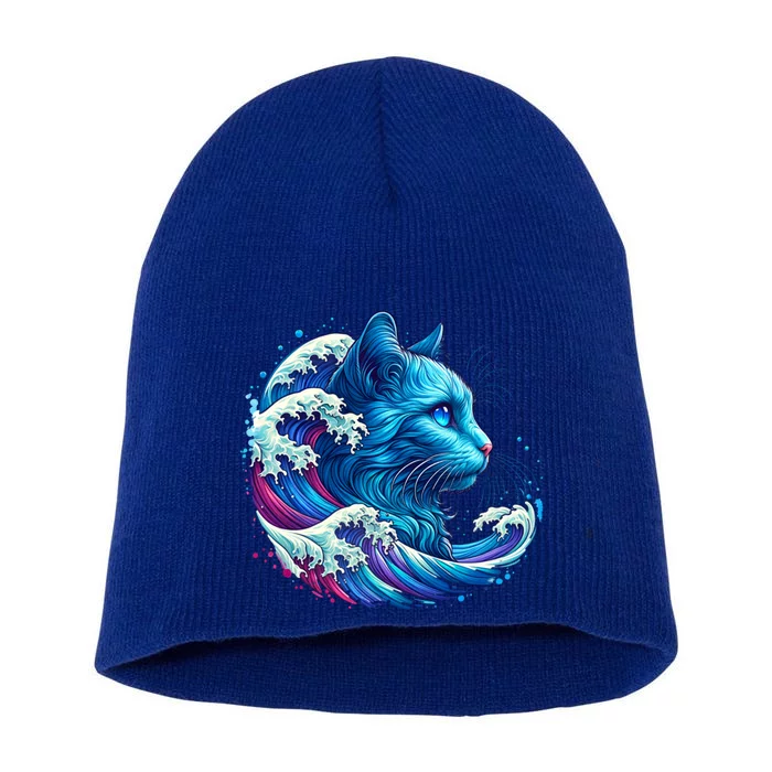 Blue Cat Wave For Kamala 47 Funny Cat Ladies Harris 2024 Cool Gift Short Acrylic Beanie