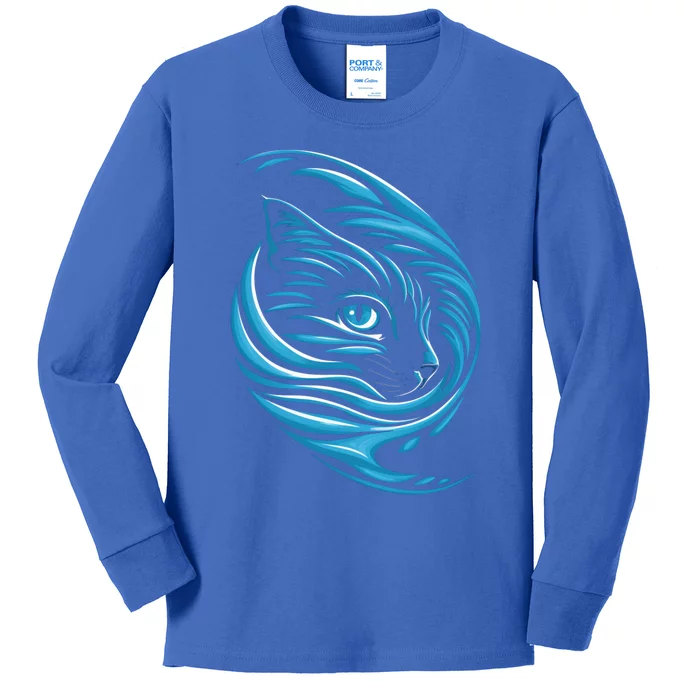 Blue Cat Wave For Kamala 47 Funny Cat Ladies Harris 2024 Gift Kids Long Sleeve Shirt