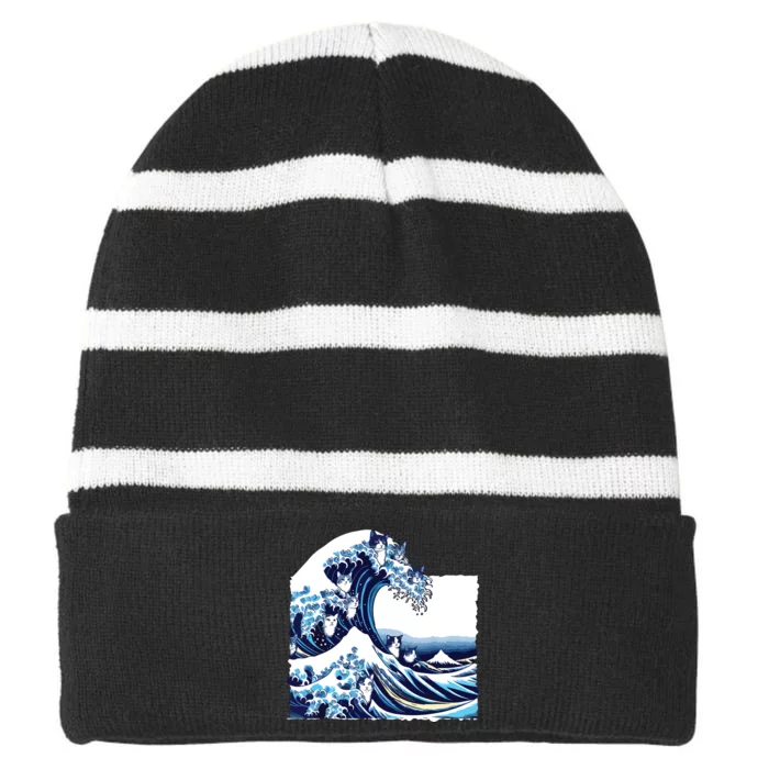 Blue Cats Wave For Kamala Funny Cat Owners Kamala Harris Striped Beanie with Solid Band