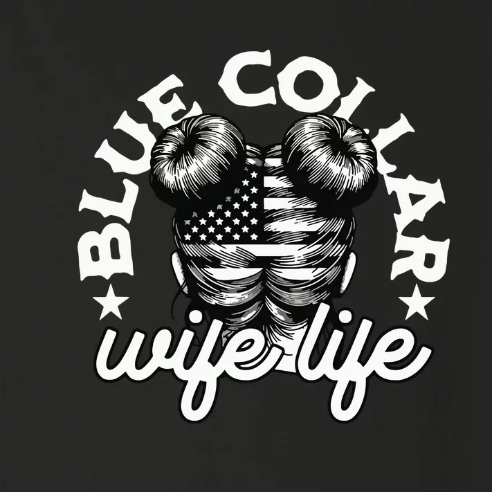 Blue Collar Wife Life Messy Hair Buns Usa Flag Toddler Long Sleeve Shirt