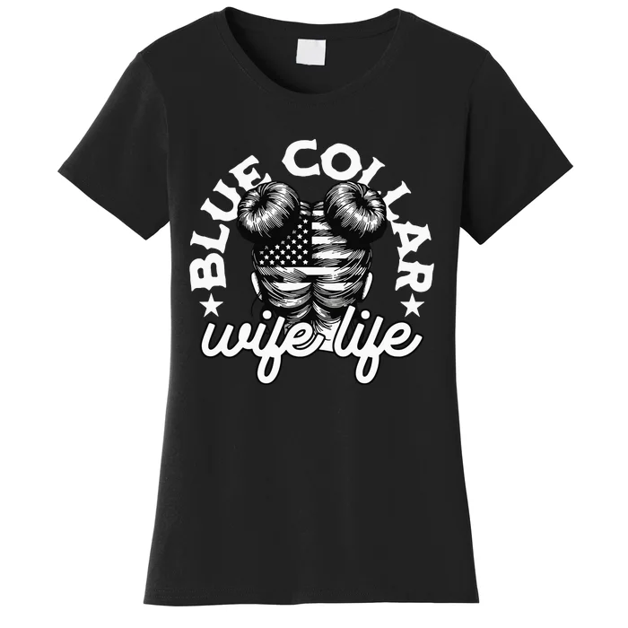 Blue Collar Wife Life Messy Hair Buns Usa Flag Women's T-Shirt