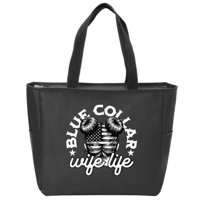 Blue Collar Wife Life Messy Hair Buns Usa Flag Zip Tote Bag