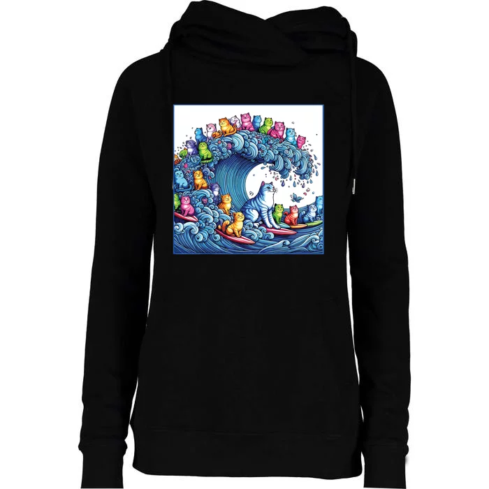 Blue Cats Wave For Kamala Funny Womens Funnel Neck Pullover Hood