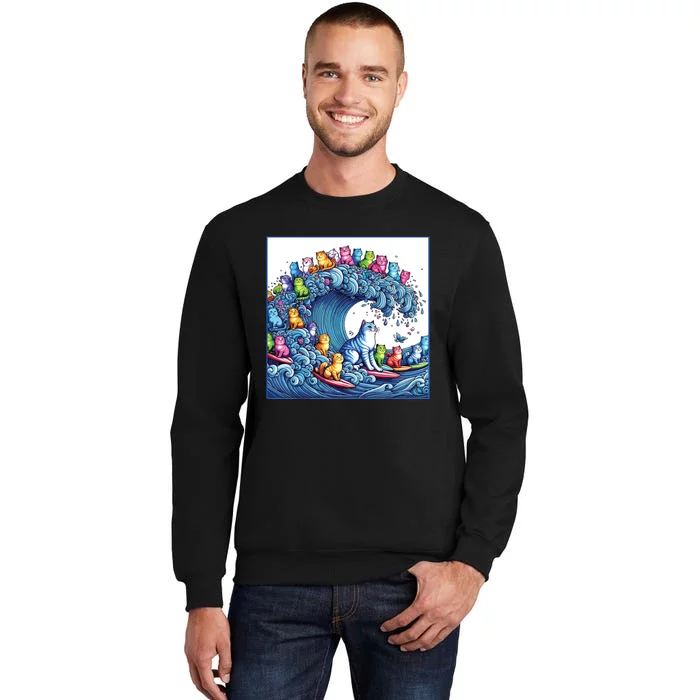 Blue Cats Wave For Kamala Funny Tall Sweatshirt