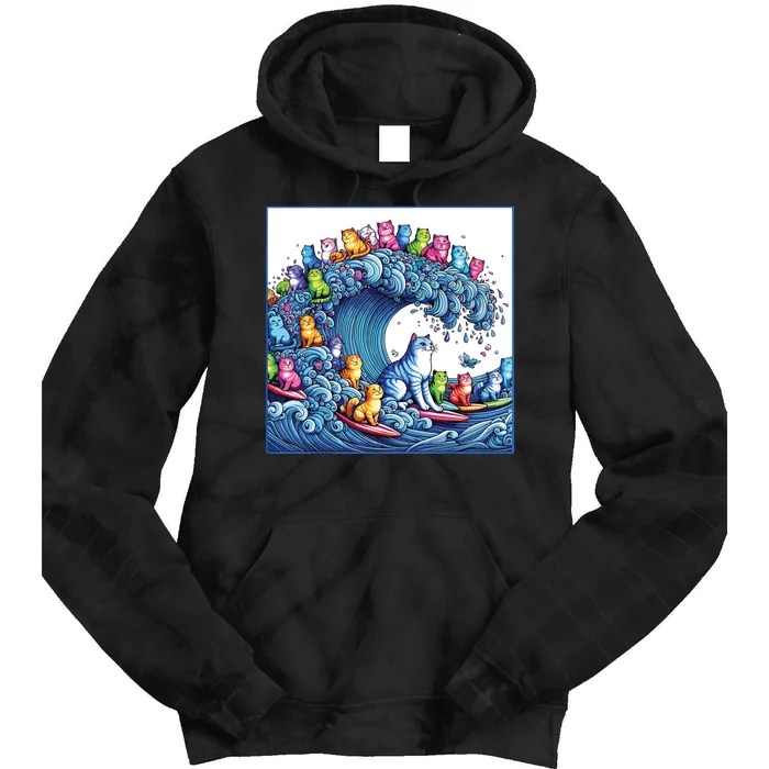 Blue Cats Wave For Kamala Funny Tie Dye Hoodie