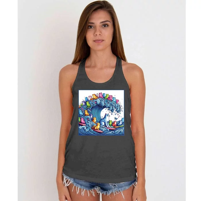 Blue Cats Wave For Kamala Funny Women's Knotted Racerback Tank